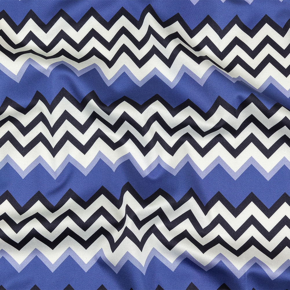 Stretch Cotton Sateen - Blue and Black Zig Zags - Blues Night Print - Mood Exclusive Indigo Collection Stretch Cotton Sateen - Blue and Black Zig Zags - Blues Night Print - Mood Exclusive Indigo Collection