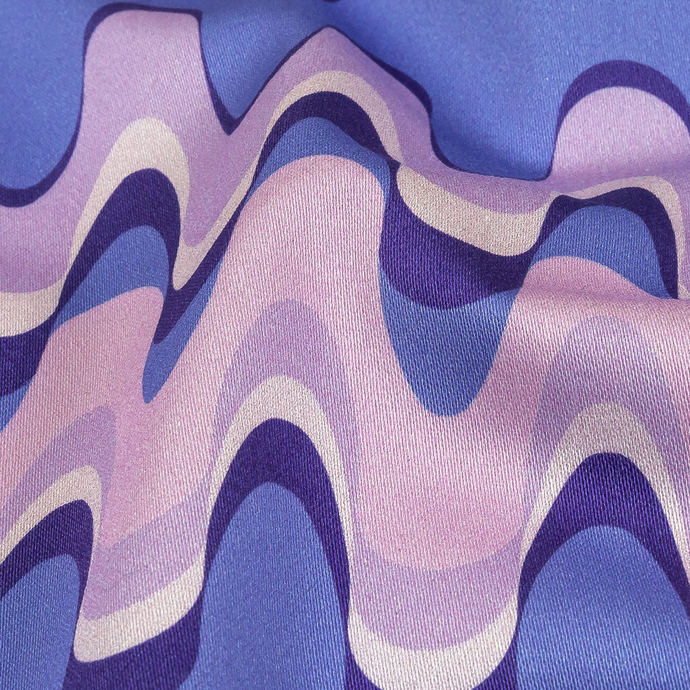 Stretch Cotton Sateen - Purple and Blue Bubbly Zig Zags - Blue Jay Waves Print - Mood Exclusive Indigo Collection - Detail Stretch Cotton Sateen - Purple and Blue Bubbly Zig Zags - Blue Jay Waves Print - Mood Exclusive Indigo Collection - Detail