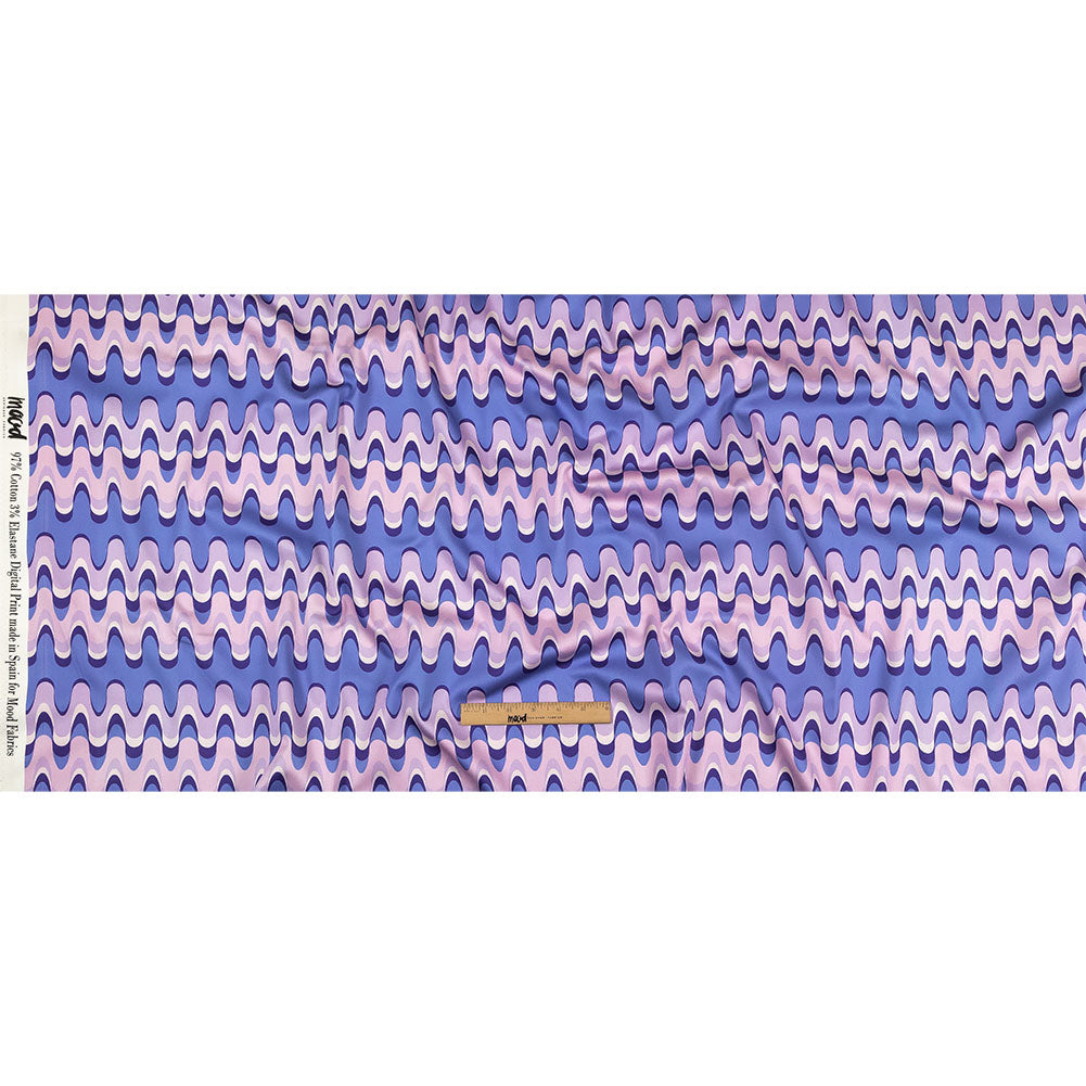 Stretch Cotton Sateen - Purple and Blue Bubbly Zig Zags - Blue Jay Waves Print - Mood Exclusive Indigo Collection - Full Stretch Cotton Sateen - Purple and Blue Bubbly Zig Zags - Blue Jay Waves Print - Mood Exclusive Indigo Collection - Full
