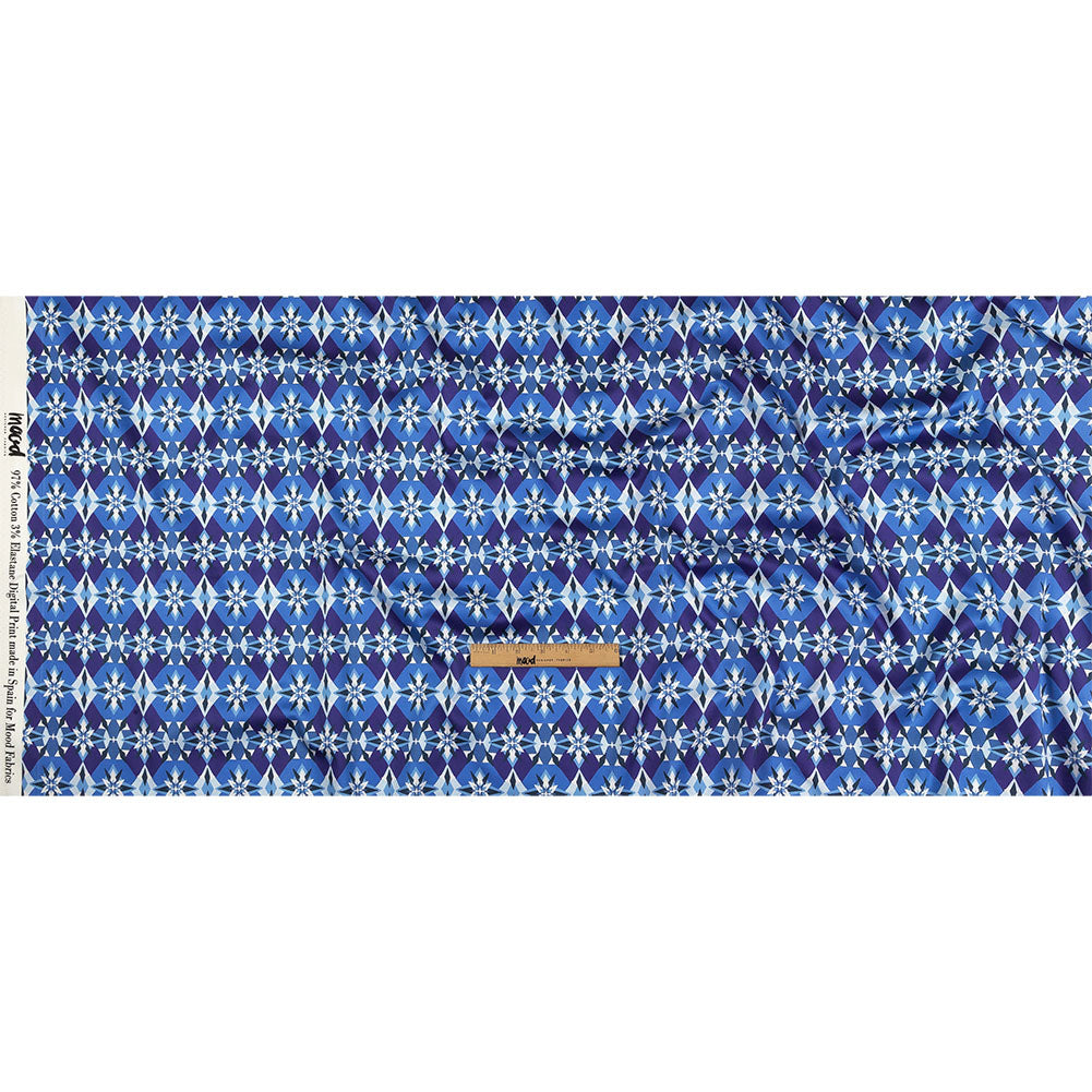 Stretch Cotton Sateen - Blue and Purple Geometric - Crystalline Culture Print - Mood Exclusive Indigo Collection Stretch Cotton Sateen - Blue and Purple Geometric - Crystalline Culture Print - Mood Exclusive Indigo Collection