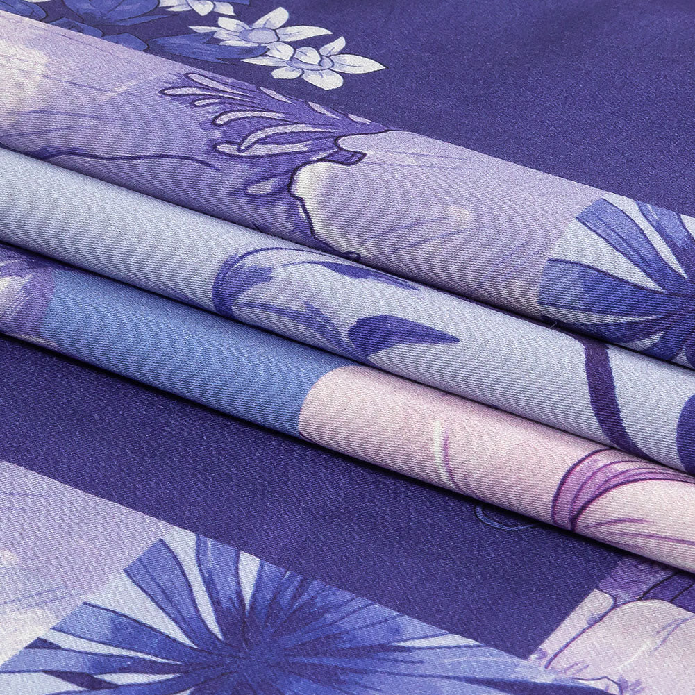 Stretch Cotton Sateen - Purple Floral Patchwork - Periwinkle Patch Print - Mood Exclusive Indigo Collection Stretch Cotton Sateen - Purple Floral Patchwork - Periwinkle Patch Print - Mood Exclusive Indigo Collection