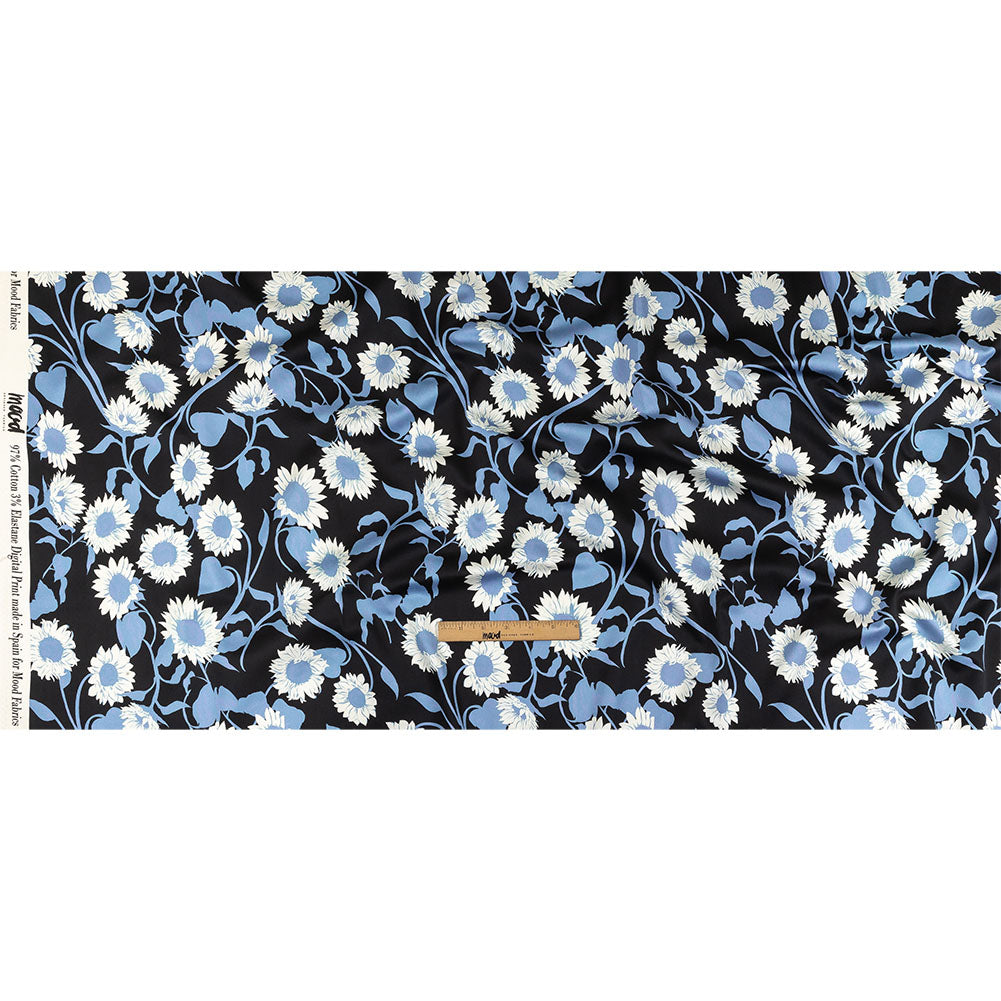 Stretch Cotton Sateen - Blue Floral - Adore You Print - Mood Exclusive Indigo Collection - Full Stretch Cotton Sateen - Blue Floral - Adore You Print - Mood Exclusive Indigo Collection - Full