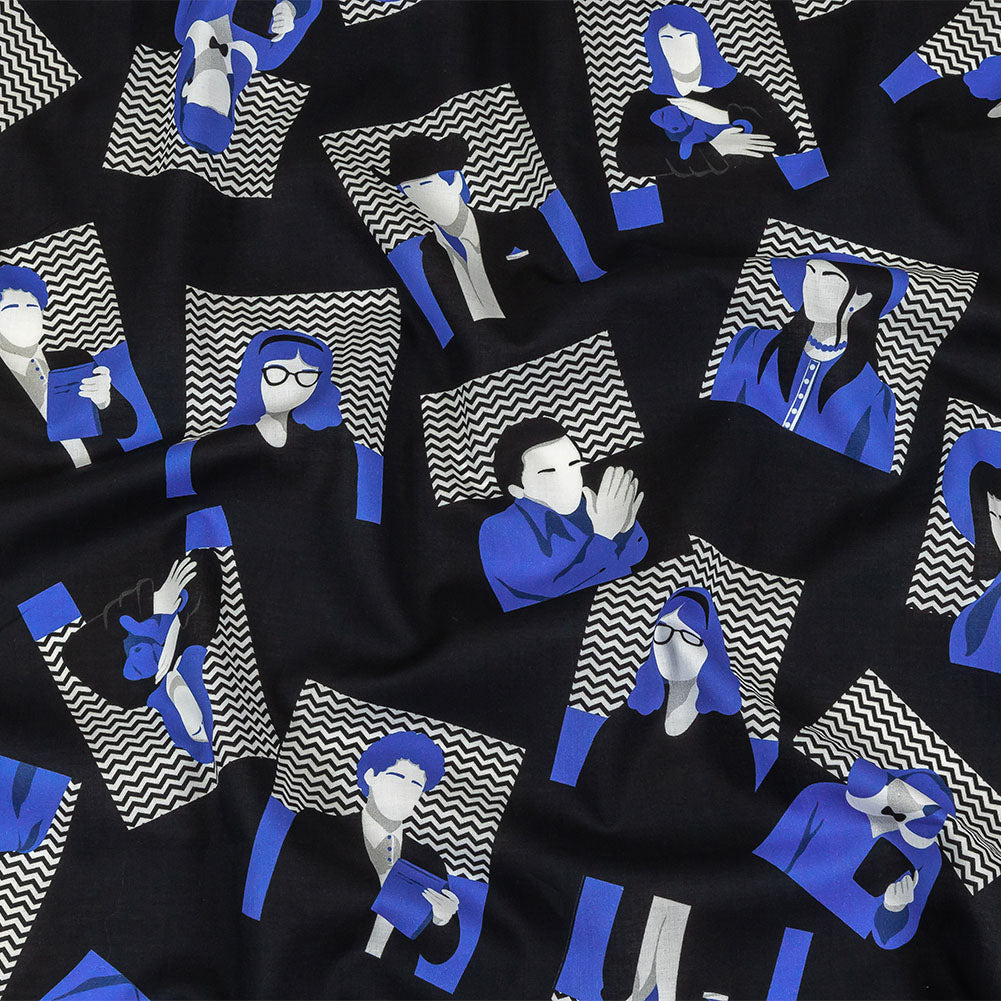 Cotton Voile - Blue and Black Talking Heads - In the Blues Print - Mood Exclusive Indigo Collection Cotton Voile - Blue and Black Talking Heads - In the Blues Print - Mood Exclusive Indigo Collection