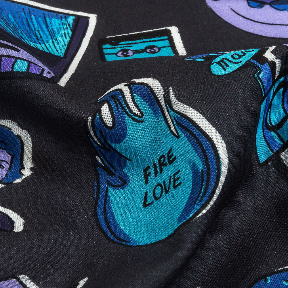 Cotton Voile - Purple and Blue Iconic Symbols - Live at Sun Studio Print - Mood Exclusive Indigo Collection - Detail Cotton Voile - Purple and Blue Iconic Symbols - Live at Sun Studio Print - Mood Exclusive Indigo Collection - Detail