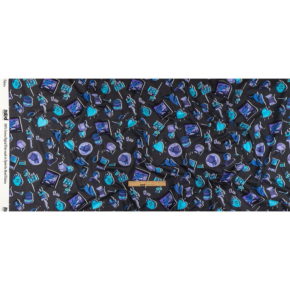 Cotton Voile - Purple and Blue Iconic Symbols - Live at Sun Studio Print - Mood Exclusive Indigo Collection - Full Cotton Voile - Purple and Blue Iconic Symbols - Live at Sun Studio Print - Mood Exclusive Indigo Collection - Full
