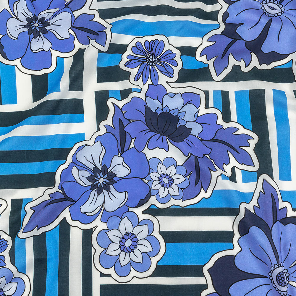 Cotton Voile - Flowers and Stripes - Stuck on Blue Print - Mood Exclusive Indigo Collection Cotton Voile - Flowers and Stripes - Stuck on Blue Print - Mood Exclusive Indigo Collection