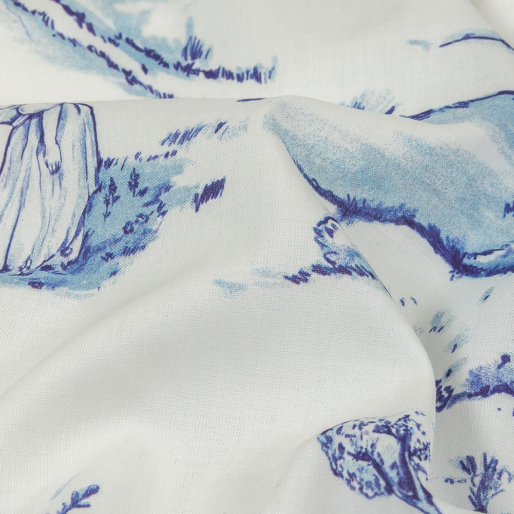 Cotton Voile - Blue and White Toile - Blue Period Print - Mood Exclusive Indigo Collection Cotton Voile - Blue and White Toile - Blue Period Print - Mood Exclusive Indigo Collection
