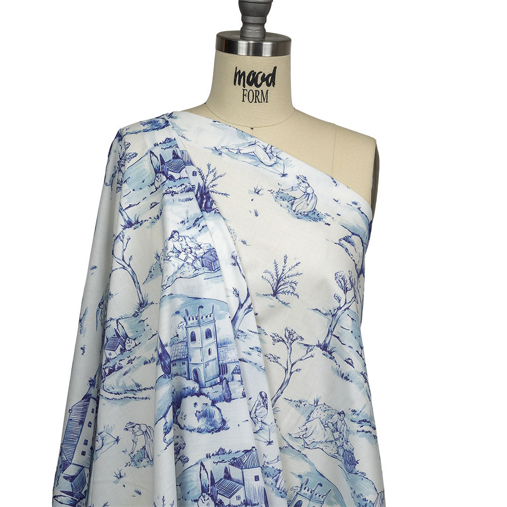 Cotton Voile - Blue and White Toile - Blue Period Print - Mood Exclusive Indigo Collection Cotton Voile - Blue and White Toile - Blue Period Print - Mood Exclusive Indigo Collection
