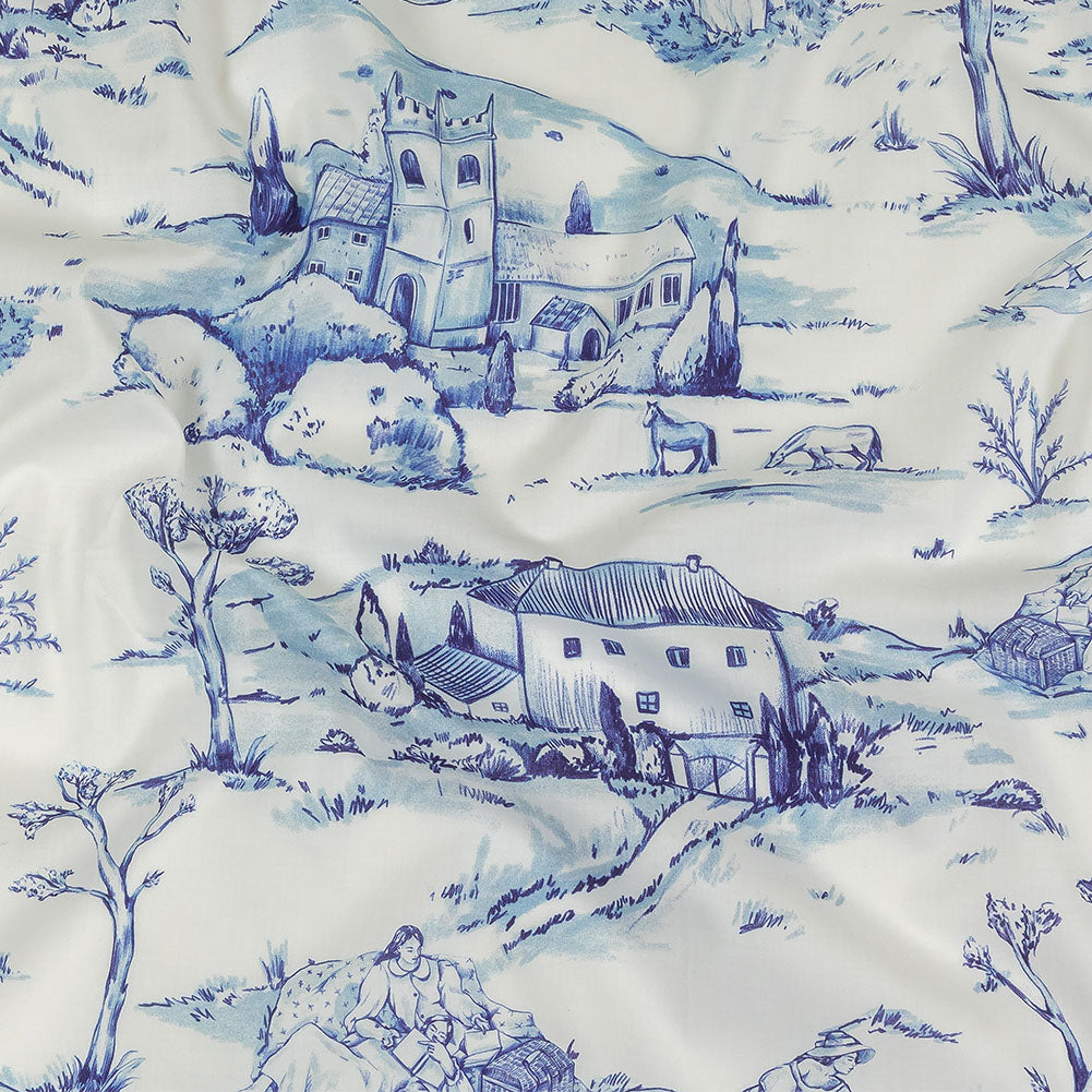 Cotton Voile - Blue and White Toile - Blue Period Print - Mood Exclusive Indigo Collection Cotton Voile - Blue and White Toile - Blue Period Print - Mood Exclusive Indigo Collection