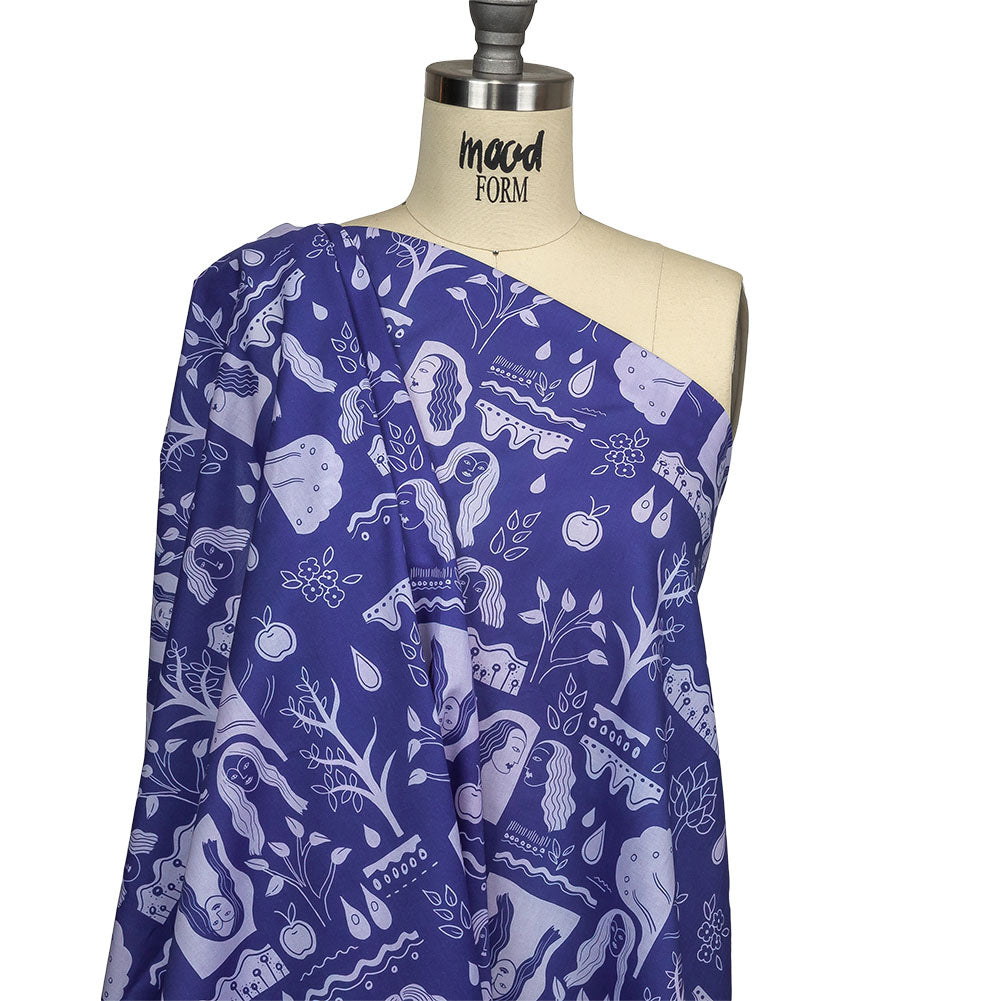 Cotton Voile - Purple Illustrative Symbols - Indigo For It Print - Mood Exclusive Indigo Collection Cotton Voile - Purple Illustrative Symbols - Indigo For It Print - Mood Exclusive Indigo Collection