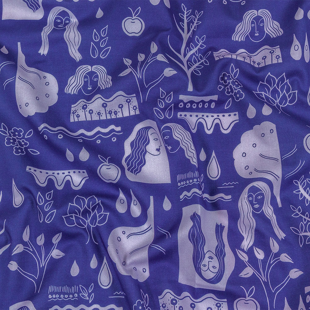 Cotton Voile - Purple Illustrative Symbols - Indigo For It Print - Mood Exclusive Indigo Collection Cotton Voile - Purple Illustrative Symbols - Indigo For It Print - Mood Exclusive Indigo Collection