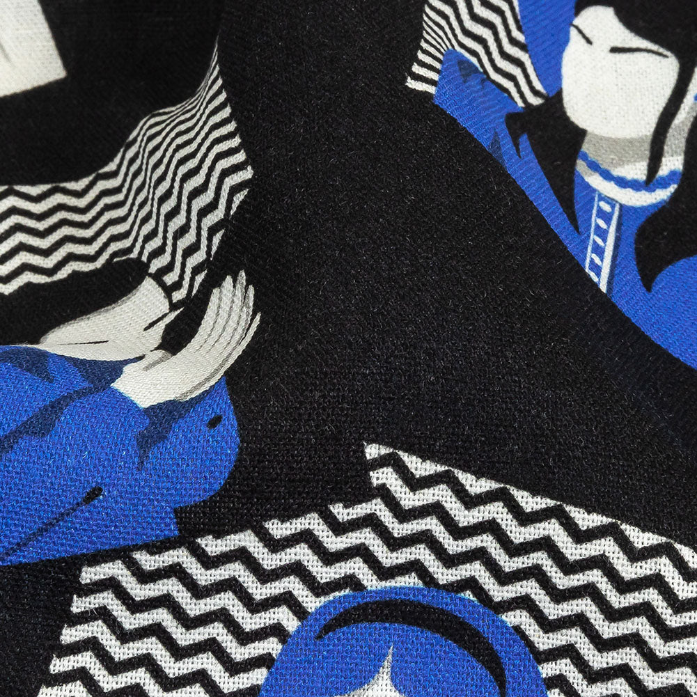 Linen and Rayon Woven - Blue and Black Talking Heads - In the Blues Print - Mood Exclusive Indigo Collection Linen and Rayon Woven - Blue and Black Talking Heads - In the Blues Print - Mood Exclusive Indigo Collection