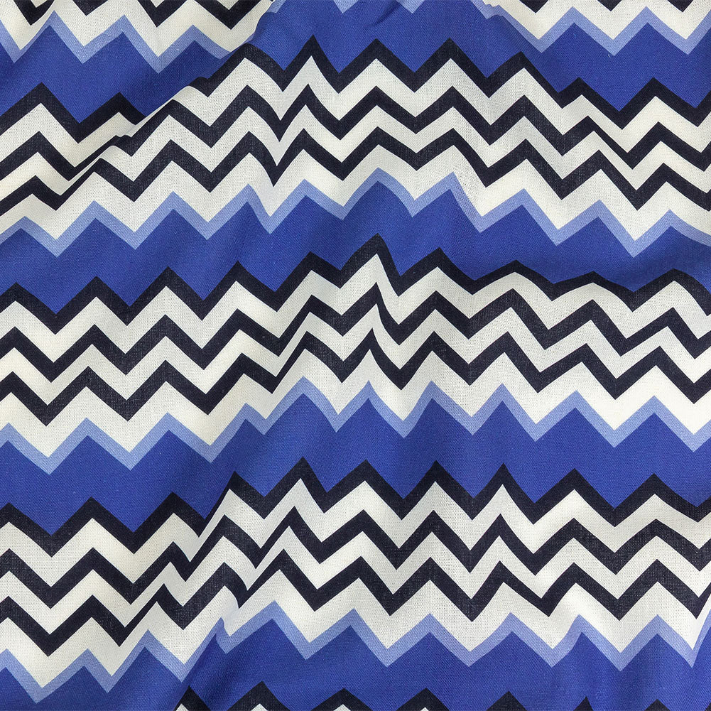 Linen and Rayon Woven - Blue and Black Zig Zags - Blues Night Print - Mood Exclusive Indigo Collection Linen and Rayon Woven - Blue and Black Zig Zags - Blues Night Print - Mood Exclusive Indigo Collection