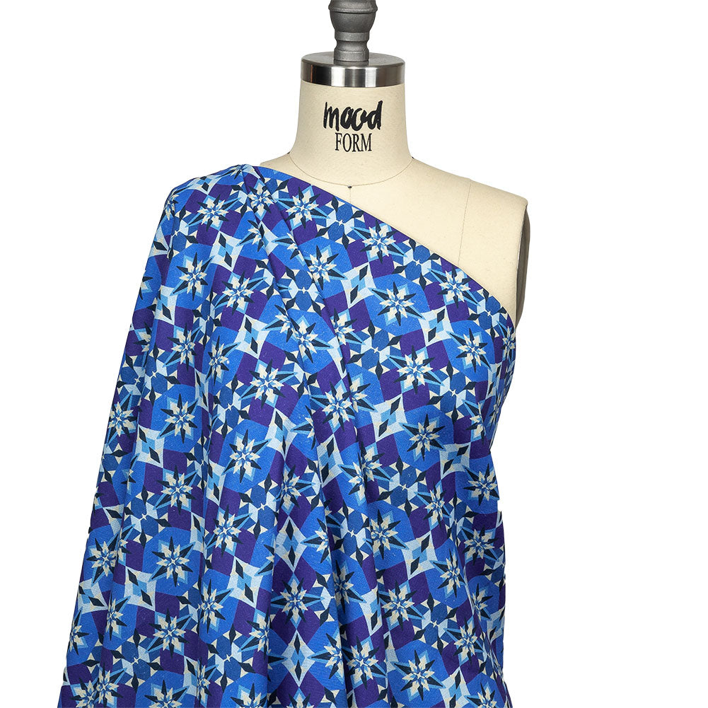 Linen and Rayon Woven - Blue and Purple Geometric - Crystalline Culture Print - Mood Exclusive Indigo Collection Linen and Rayon Woven - Blue and Purple Geometric - Crystalline Culture Print - Mood Exclusive Indigo Collection