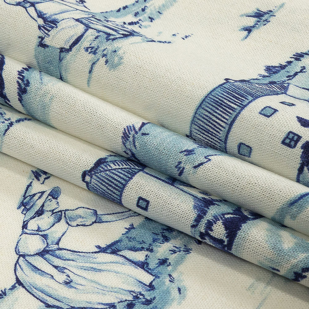 Linen and Rayon Woven - Blue and White Toile - Blue Period Print - Mood Exclusive Indigo Collection Linen and Rayon Woven - Blue and White Toile - Blue Period Print - Mood Exclusive Indigo Collection