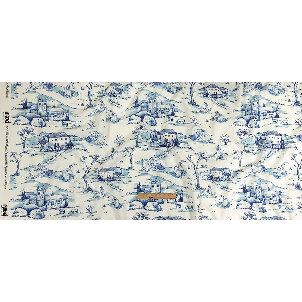 Linen and Rayon Woven - Blue and White Toile - Blue Period Print - Mood Exclusive Indigo Collection Linen and Rayon Woven - Blue and White Toile - Blue Period Print - Mood Exclusive Indigo Collection