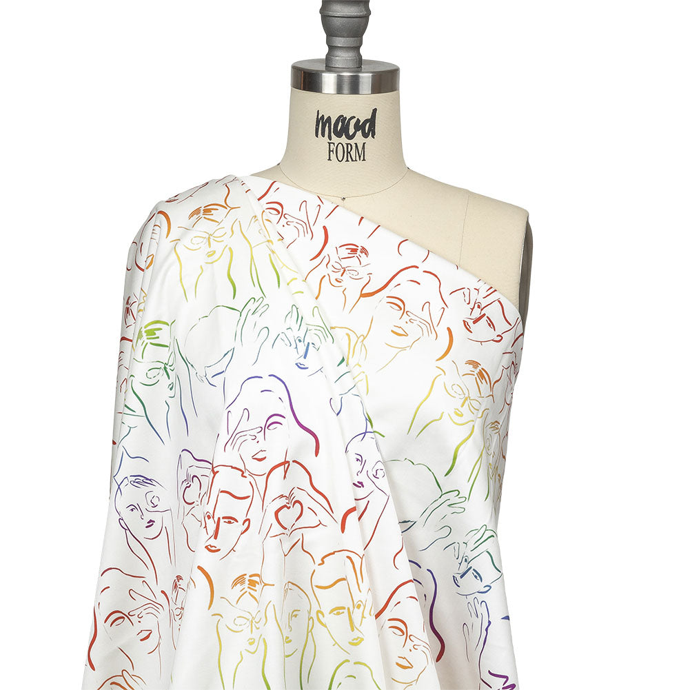 Stretch Cotton Sateen - Rainbow Faces and Hands - Language of Love Print - Mood Exclusive Pride Collection Stretch Cotton Sateen - Rainbow Faces and Hands - Language of Love Print - Mood Exclusive Pride Collection