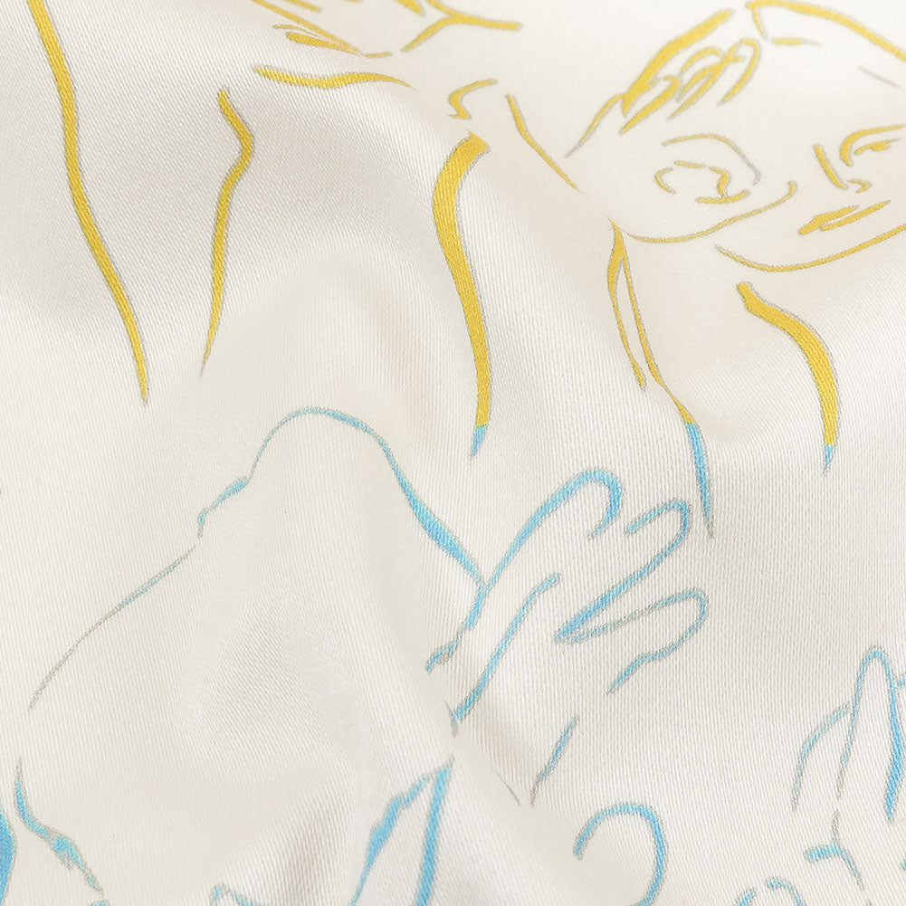 Stretch Cotton Sateen - Blue, Yellow and Pink Faces and Hands - Language of Love Print - Mood Exclusive Pride Collection Stretch Cotton Sateen - Blue, Yellow and Pink Faces and Hands - Language of Love Print - Mood Exclusive Pride Collection