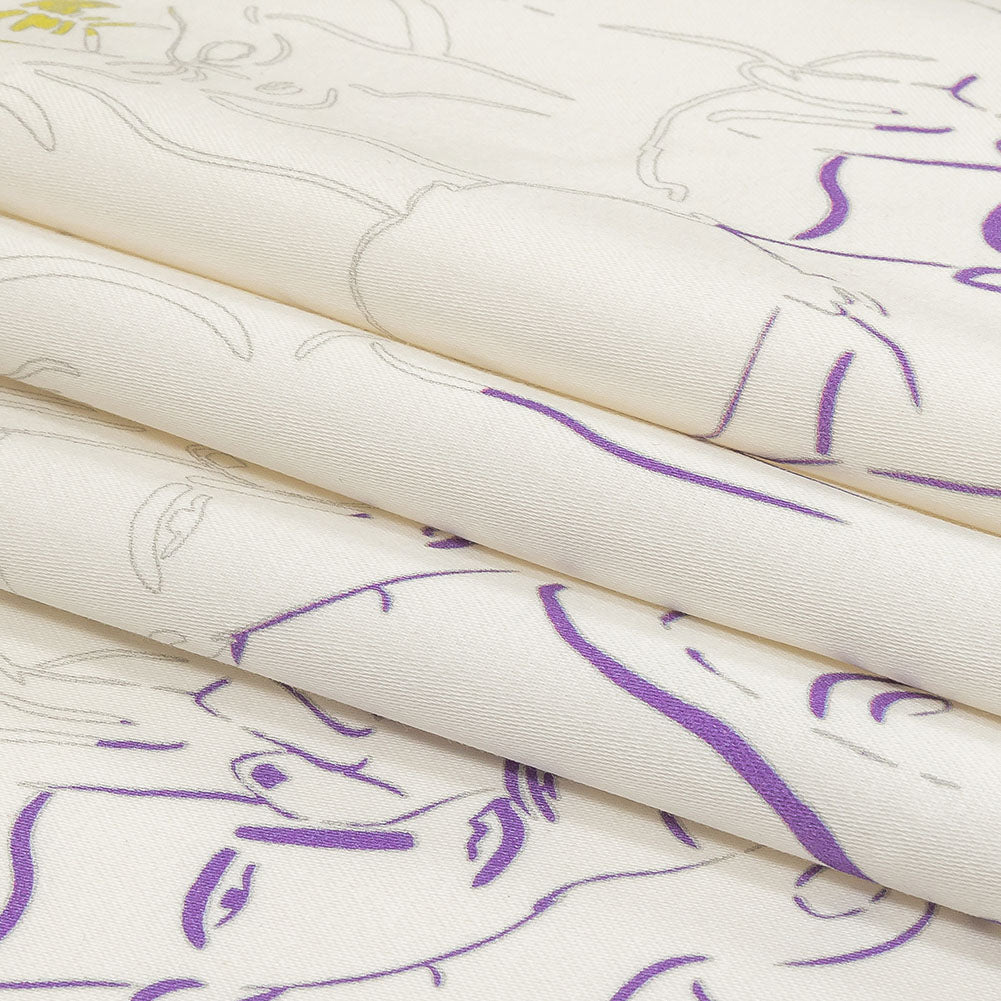 Stretch Cotton Sateen - Purple, Yellow and Black Faces and Hands - Language of Love Print - Mood Exclusive Pride Collection Stretch Cotton Sateen - Purple, Yellow and Black Faces and Hands - Language of Love Print - Mood Exclusive Pride Collection
