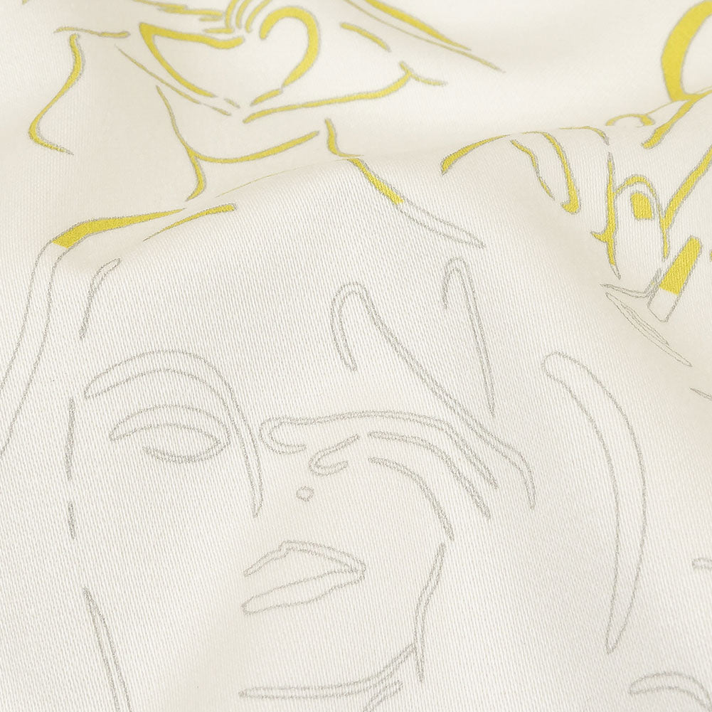 Stretch Cotton Sateen - Purple, Yellow and Black Faces and Hands - Language of Love Print - Mood Exclusive Pride Collection Stretch Cotton Sateen - Purple, Yellow and Black Faces and Hands - Language of Love Print - Mood Exclusive Pride Collection