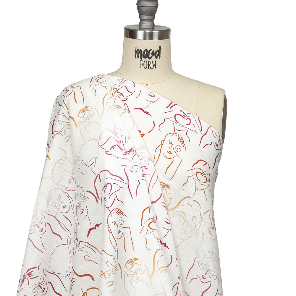 Linen and Rayon Woven - Pink, White and Orange Faces and Hands - Language of Love Print - Mood Exclusive Pride Collection Linen and Rayon Woven - Pink, White and Orange Faces and Hands - Language of Love Print - Mood Exclusive Pride Collection