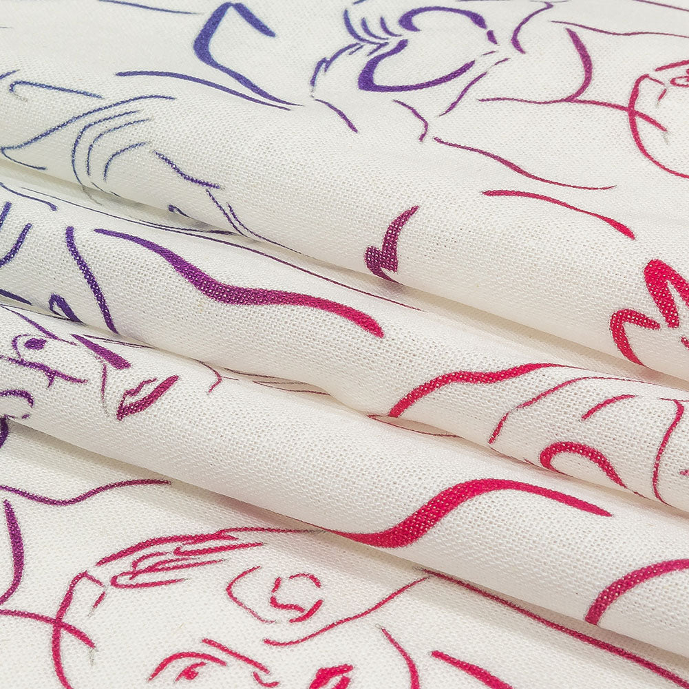Linen and Rayon Woven - Purple, Pink and Blue Faces and Hands - Language of Love Print - Mood Exclusive Pride Collection - Folded Linen and Rayon Woven - Purple, Pink and Blue Faces and Hands - Language of Love Print - Mood Exclusive Pride Collection - Folded