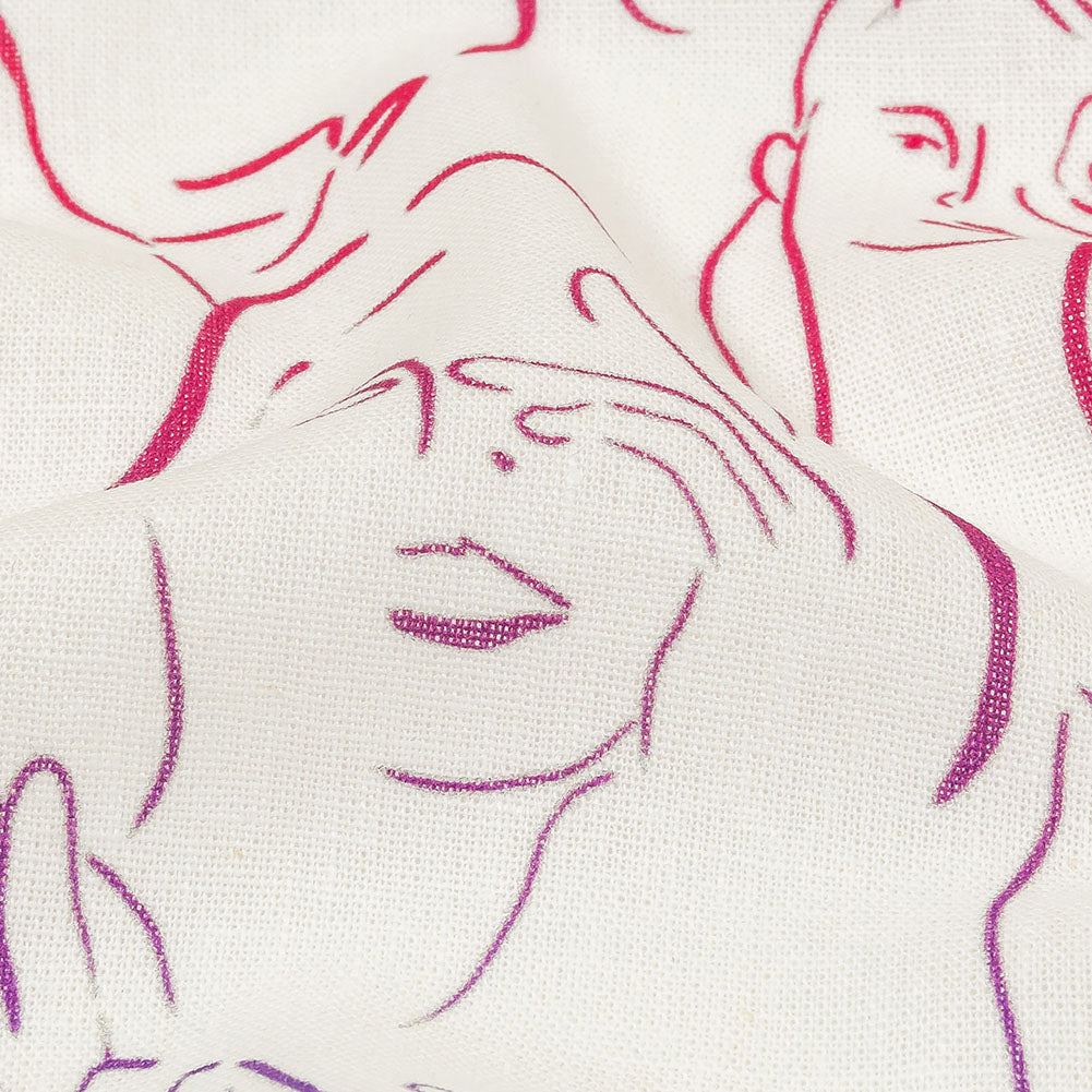 Linen and Rayon Woven - Purple, Pink and Blue Faces and Hands - Language of Love Print - Mood Exclusive Pride Collection - Detail Linen and Rayon Woven - Purple, Pink and Blue Faces and Hands - Language of Love Print - Mood Exclusive Pride Collection - Detail