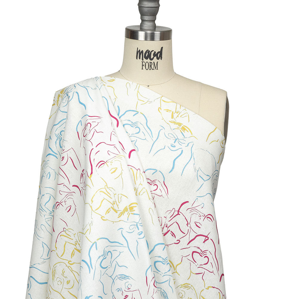 Linen and Rayon Woven - Blue, Yellow and Pink Faces and Hands - Language of Love Print - Mood Exclusive Pride Collection Linen and Rayon Woven - Blue, Yellow and Pink Faces and Hands - Language of Love Print - Mood Exclusive Pride Collection