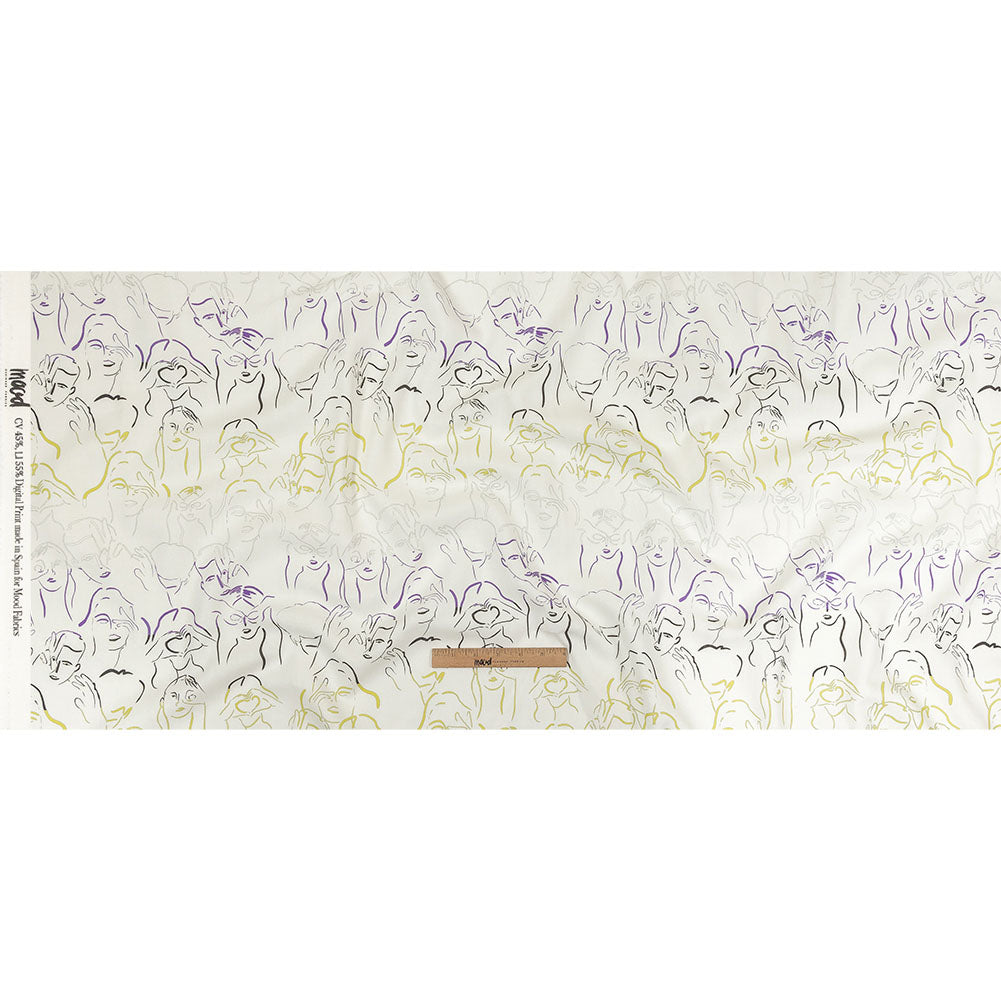 Linen and Rayon Woven - Purple, Yellow and Black Faces and Hands - Language of Love Print - Mood Exclusive Pride Collection Linen and Rayon Woven - Purple, Yellow and Black Faces and Hands - Language of Love Print - Mood Exclusive Pride Collection