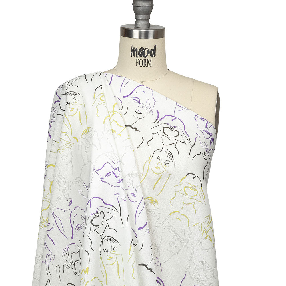 Linen and Rayon Woven - Purple, Yellow and Black Faces and Hands - Language of Love Print - Mood Exclusive Pride Collection Linen and Rayon Woven - Purple, Yellow and Black Faces and Hands - Language of Love Print - Mood Exclusive Pride Collection