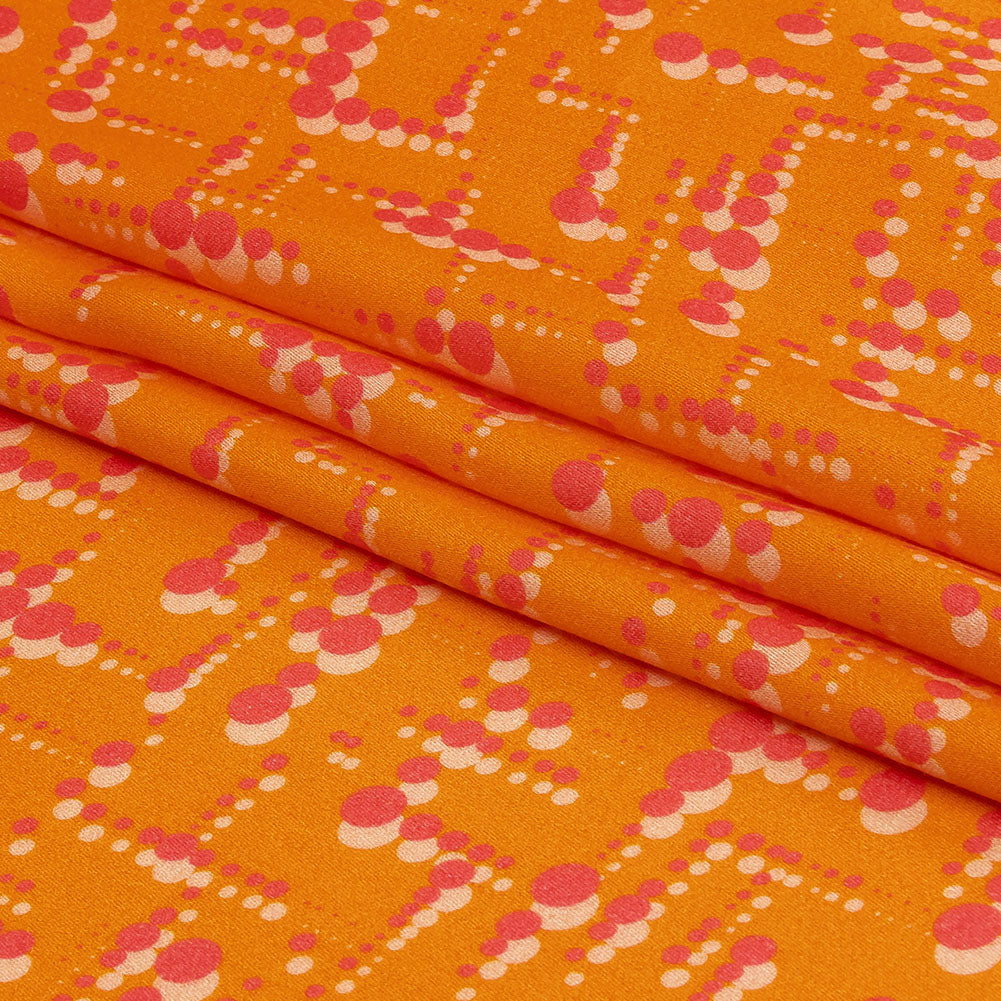 Rayon Challis - Orange and Pink Dot Lines - Spot of Sunshine Print - Mood Exclusive Citrus Collection Rayon Challis - Orange and Pink Dot Lines - Spot of Sunshine Print - Mood Exclusive Citrus Collection