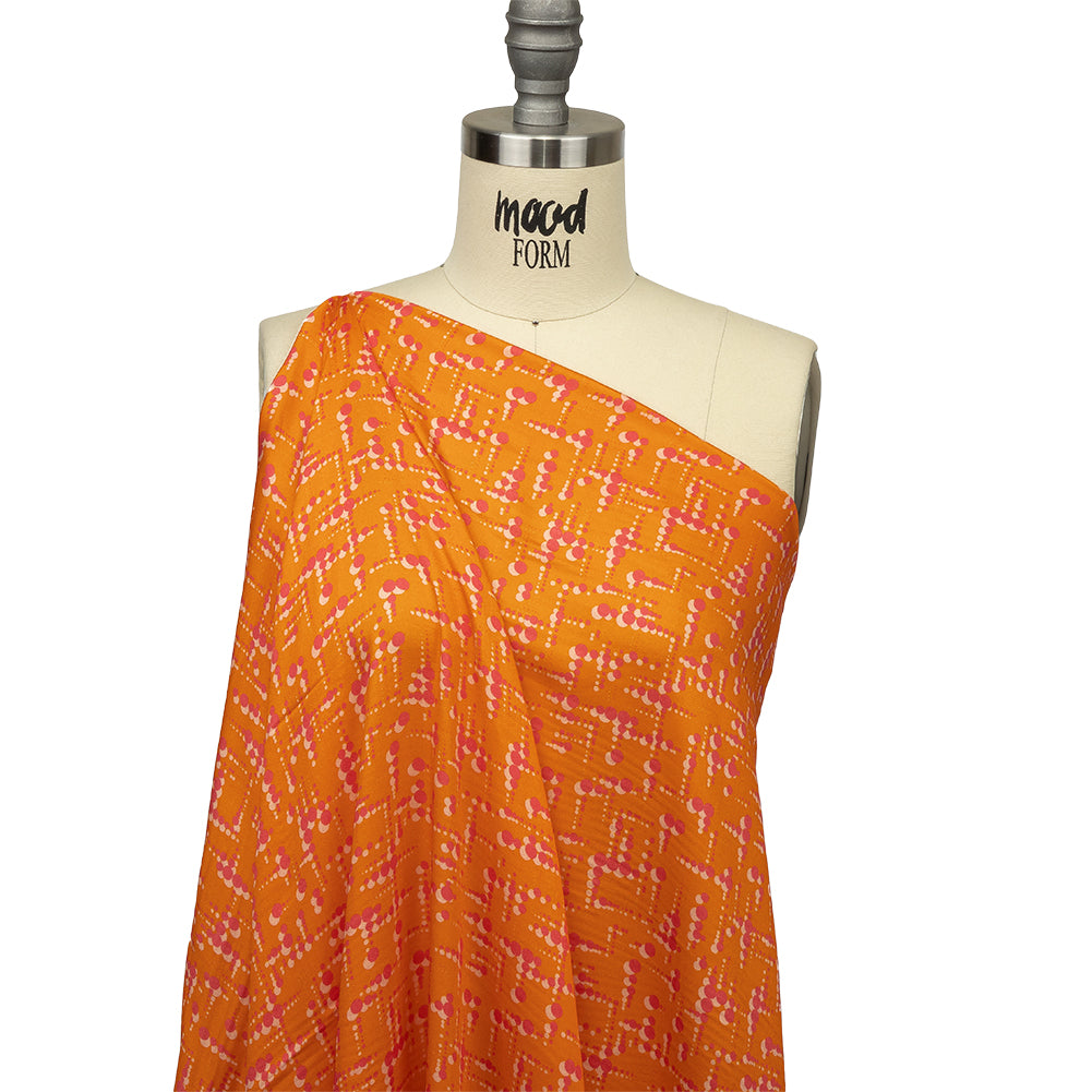 Rayon Challis - Orange and Pink Dot Lines - Spot of Sunshine Print - Mood Exclusive Citrus Collection Rayon Challis - Orange and Pink Dot Lines - Spot of Sunshine Print - Mood Exclusive Citrus Collection