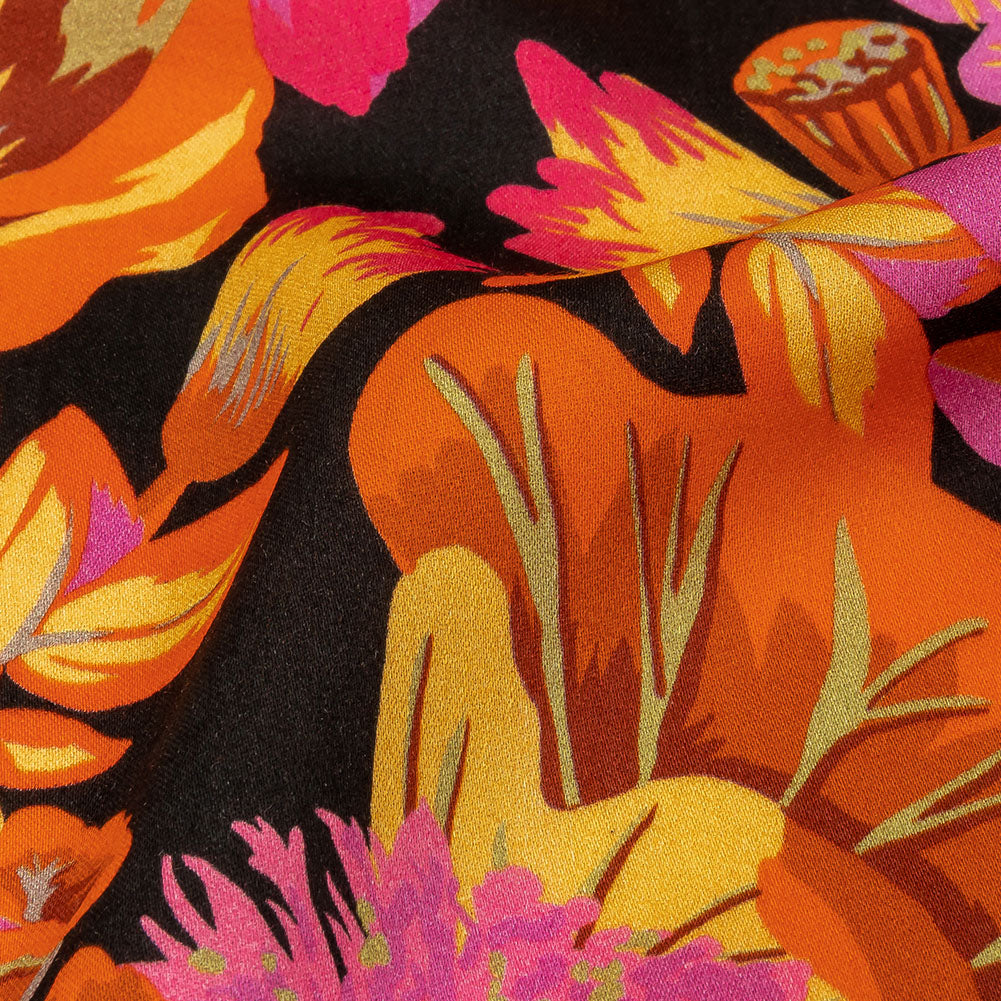 Rayon Challis - Black, Pink and Yellow Floral - Tangerine Dreams Print - Mood Exclusive Citrus Collection Rayon Challis - Black, Pink and Yellow Floral - Tangerine Dreams Print - Mood Exclusive Citrus Collection
