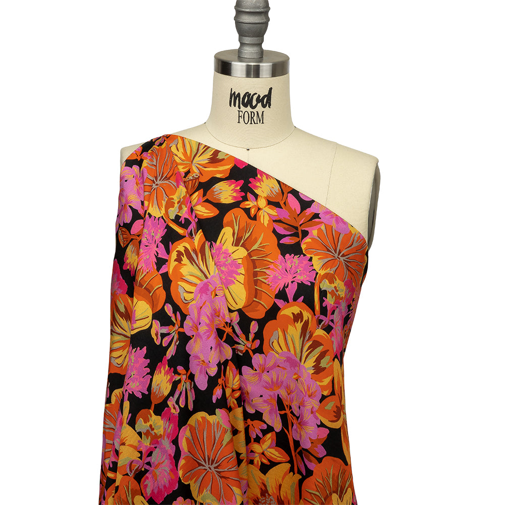Rayon Challis - Black, Pink and Yellow Floral - Tangerine Dreams Print - Mood Exclusive Citrus Collection Rayon Challis - Black, Pink and Yellow Floral - Tangerine Dreams Print - Mood Exclusive Citrus Collection