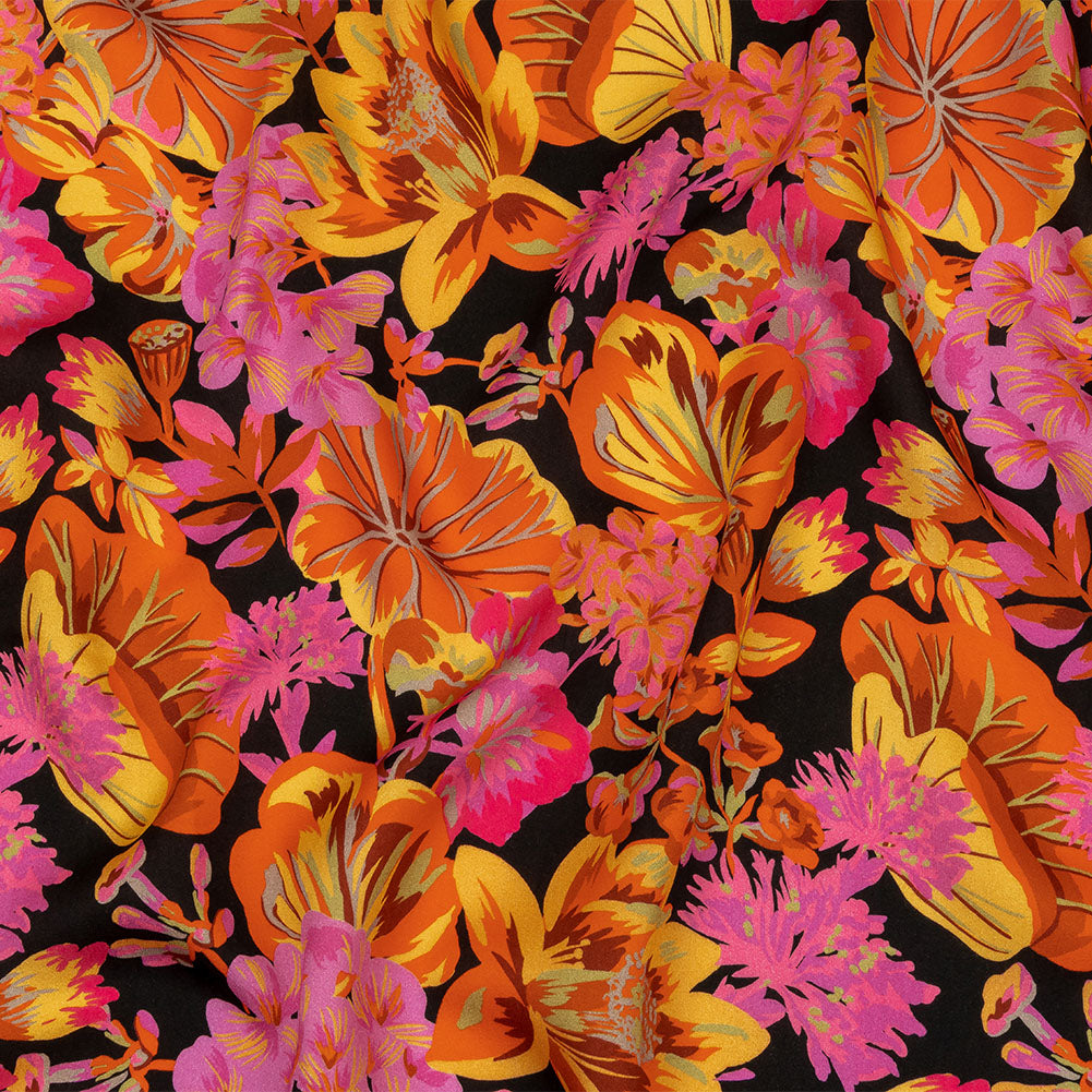 Rayon Challis - Black, Pink and Yellow Floral - Tangerine Dreams Print - Mood Exclusive Citrus Collection Rayon Challis - Black, Pink and Yellow Floral - Tangerine Dreams Print - Mood Exclusive Citrus Collection