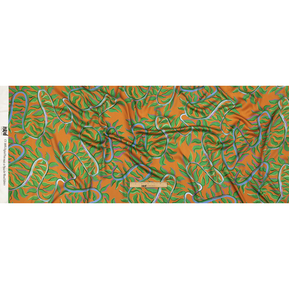 Rayon Challis - Orange and Green Foliage - Looking Vine Print - Mood Exclusive Citrus Collection - Full Rayon Challis - Orange and Green Foliage - Looking Vine Print - Mood Exclusive Citrus Collection - Full
