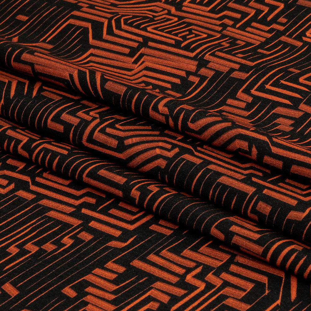 Rayon Challis - Black and Orange Geometric Lines - Ci-Trust the Process Print - Mood Exclusive Citrus Collection Rayon Challis - Black and Orange Geometric Lines - Ci-Trust the Process Print - Mood Exclusive Citrus Collection