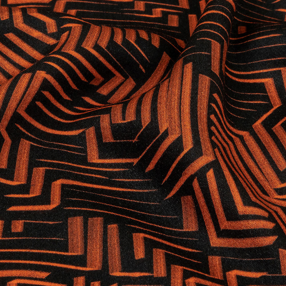 Rayon Challis - Black and Orange Geometric Lines - Ci-Trust the Process Print - Mood Exclusive Citrus Collection Rayon Challis - Black and Orange Geometric Lines - Ci-Trust the Process Print - Mood Exclusive Citrus Collection