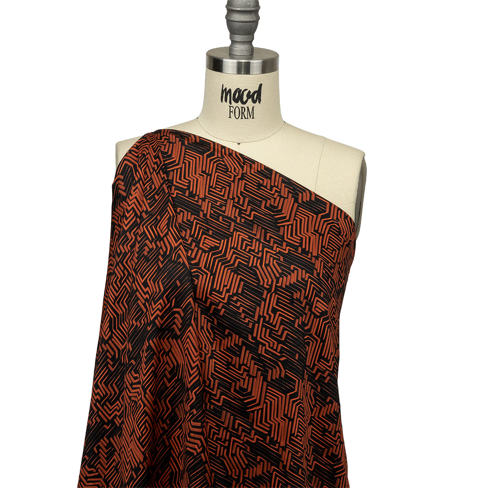 Rayon Challis - Black and Orange Geometric Lines - Ci-Trust the Process Print - Mood Exclusive Citrus Collection Rayon Challis - Black and Orange Geometric Lines - Ci-Trust the Process Print - Mood Exclusive Citrus Collection