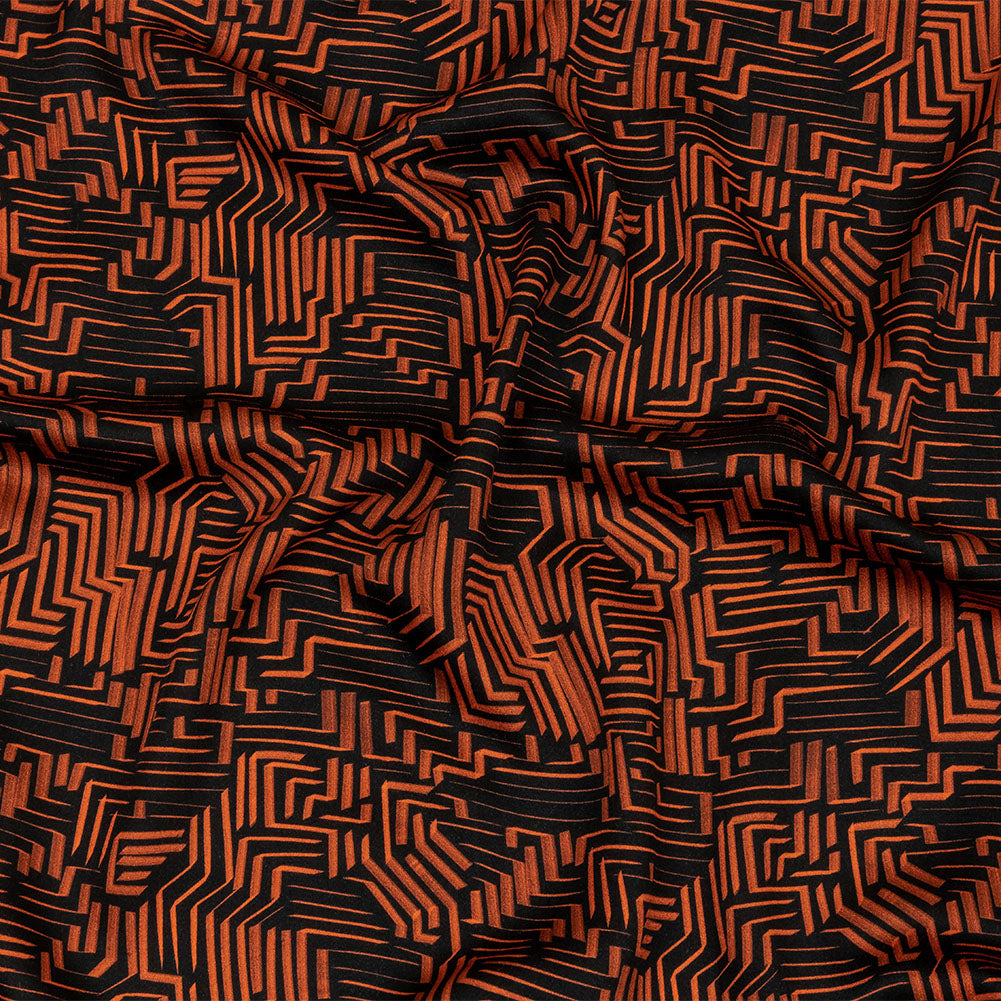 Rayon Challis - Black and Orange Geometric Lines - Ci-Trust the Process Print - Mood Exclusive Citrus Collection Rayon Challis - Black and Orange Geometric Lines - Ci-Trust the Process Print - Mood Exclusive Citrus Collection