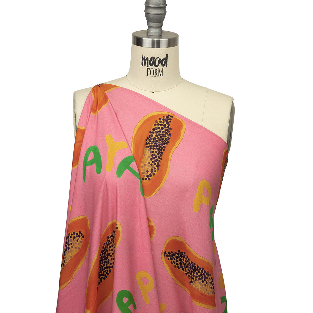 Rayon Challis - Pink Papayas - Snack Time Print - Mood Exclusive Citrus Collection Rayon Challis - Pink Papayas - Snack Time Print - Mood Exclusive Citrus Collection