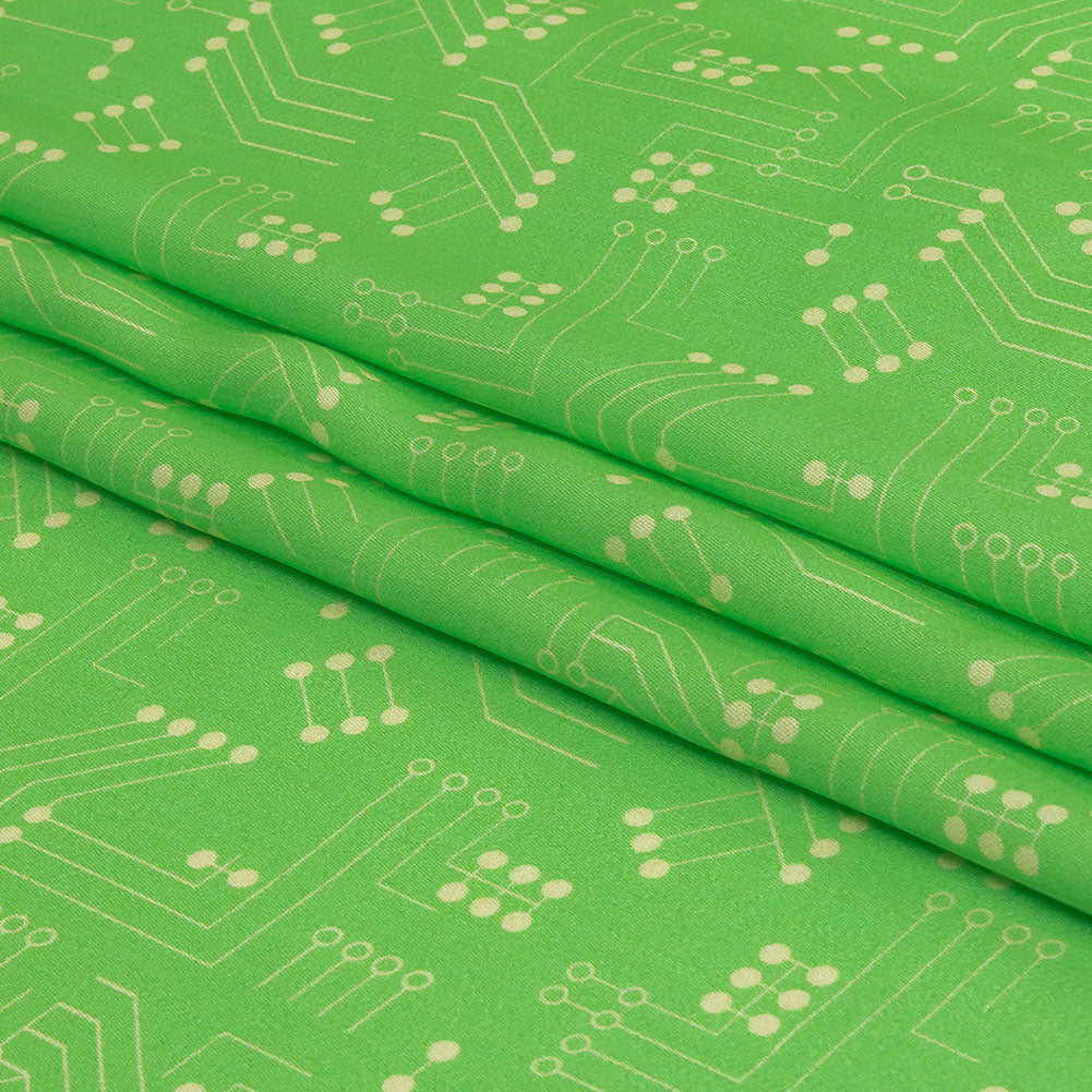 Rayon Challis - Green Circuit Board Dots - Circuit Breaker Print - Mood Exclusive Citrus Collection Rayon Challis - Green Circuit Board Dots - Circuit Breaker Print - Mood Exclusive Citrus Collection