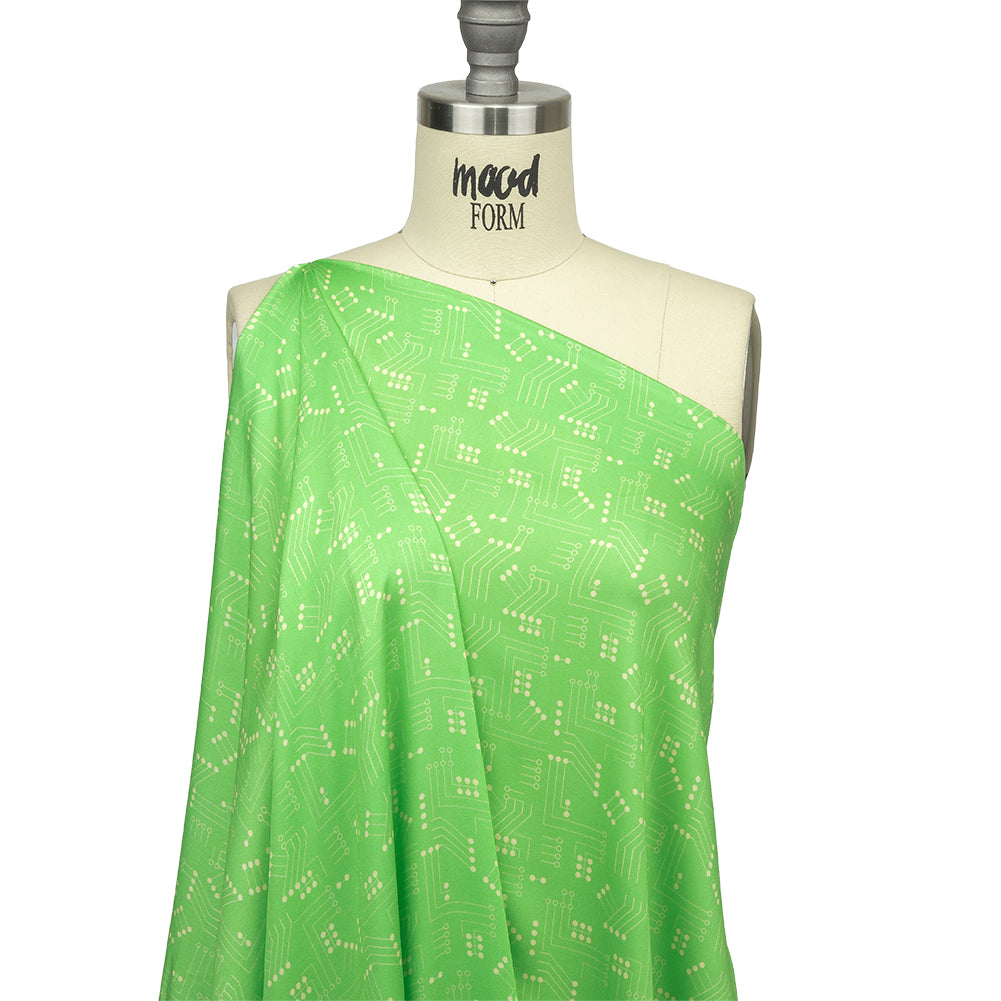 Rayon Challis - Green Circuit Board Dots - Circuit Breaker Print - Mood Exclusive Citrus Collection Rayon Challis - Green Circuit Board Dots - Circuit Breaker Print - Mood Exclusive Citrus Collection