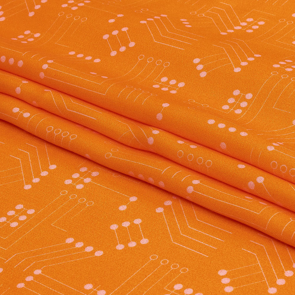 Rayon Challis - Orange Circuit Board Dots - Circuit Breaker Print - Mood Exclusive Citrus Collection - Folded Rayon Challis - Orange Circuit Board Dots - Circuit Breaker Print - Mood Exclusive Citrus Collection - Folded