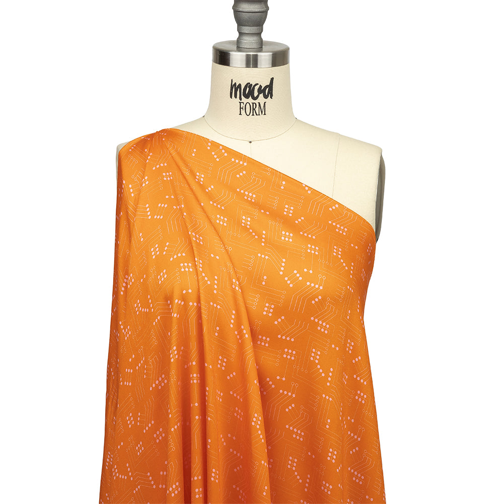 Rayon Challis - Orange Circuit Board Dots - Circuit Breaker Print - Mood Exclusive Citrus Collection - Drape Rayon Challis - Orange Circuit Board Dots - Circuit Breaker Print - Mood Exclusive Citrus Collection - Drape