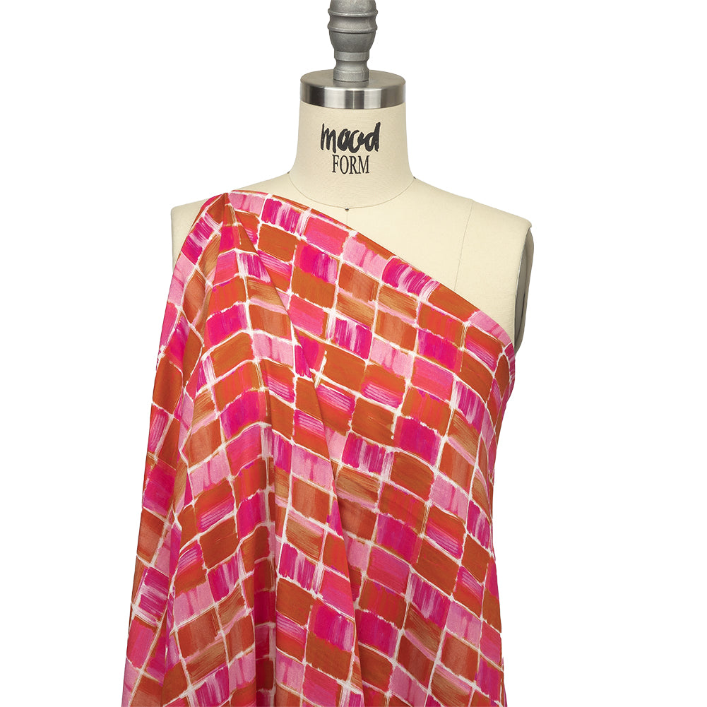 Rayon Challis - Pink Painted Squares - Swatch Me Print - Mood Exclusive Citrus Collection Rayon Challis - Pink Painted Squares - Swatch Me Print - Mood Exclusive Citrus Collection