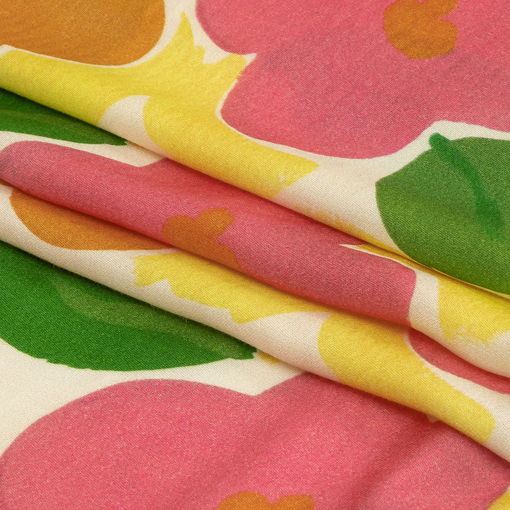 Rayon Challis - Pink and Orange Simplistic Floral - Chalk Party Print - Mood Exclusive Citrus Collection - Folded Rayon Challis - Pink and Orange Simplistic Floral - Chalk Party Print - Mood Exclusive Citrus Collection - Folded