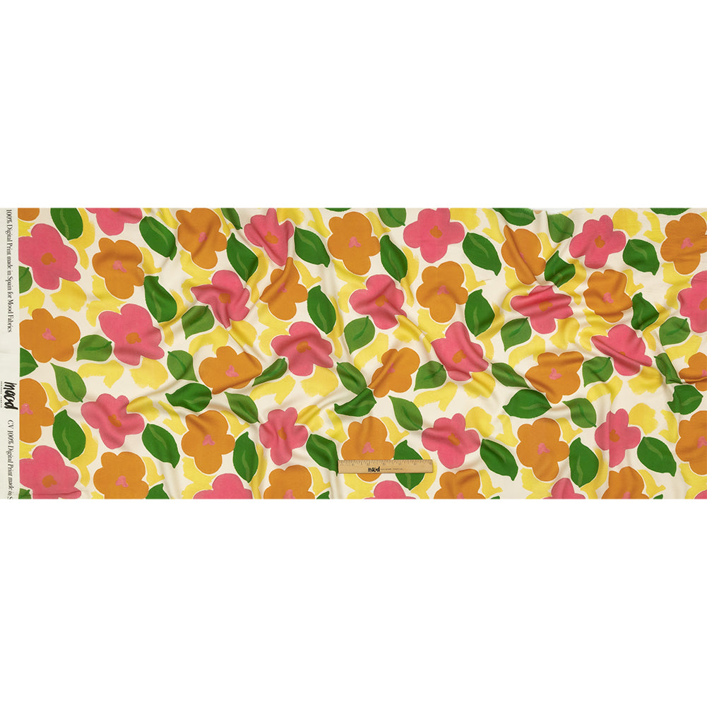 Rayon Challis - Pink and Orange Simplistic Floral - Chalk Party Print - Mood Exclusive Citrus Collection - Full Rayon Challis - Pink and Orange Simplistic Floral - Chalk Party Print - Mood Exclusive Citrus Collection - Full