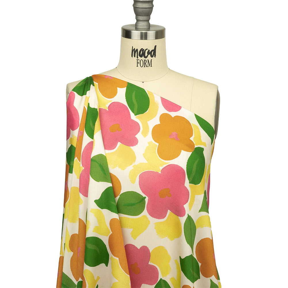 Rayon Challis - Pink and Orange Simplistic Floral - Chalk Party Print - Mood Exclusive Citrus Collection - Drape Rayon Challis - Pink and Orange Simplistic Floral - Chalk Party Print - Mood Exclusive Citrus Collection - Drape