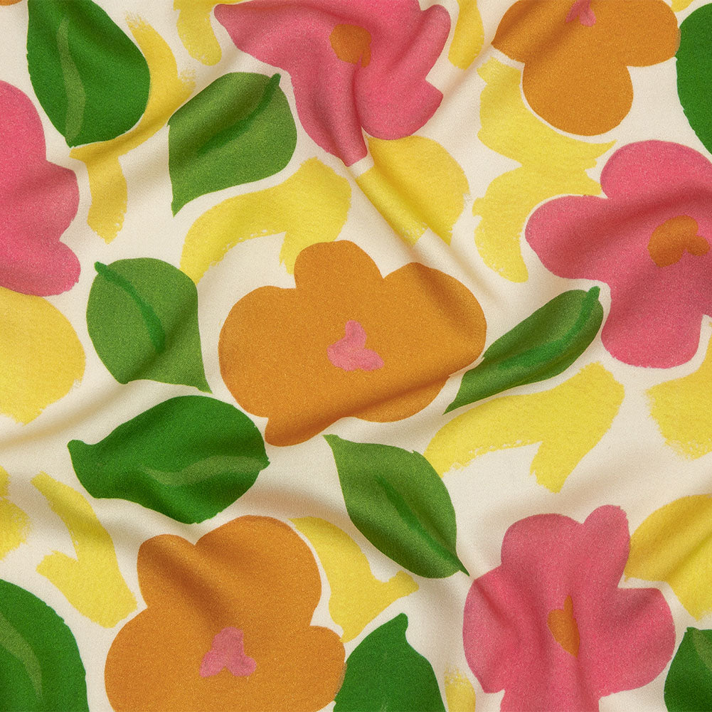 Rayon Challis - Pink and Orange Simplistic Floral - Chalk Party Print - Mood Exclusive Citrus Collection Rayon Challis - Pink and Orange Simplistic Floral - Chalk Party Print - Mood Exclusive Citrus Collection